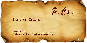 Pethő Csaba névjegykártya